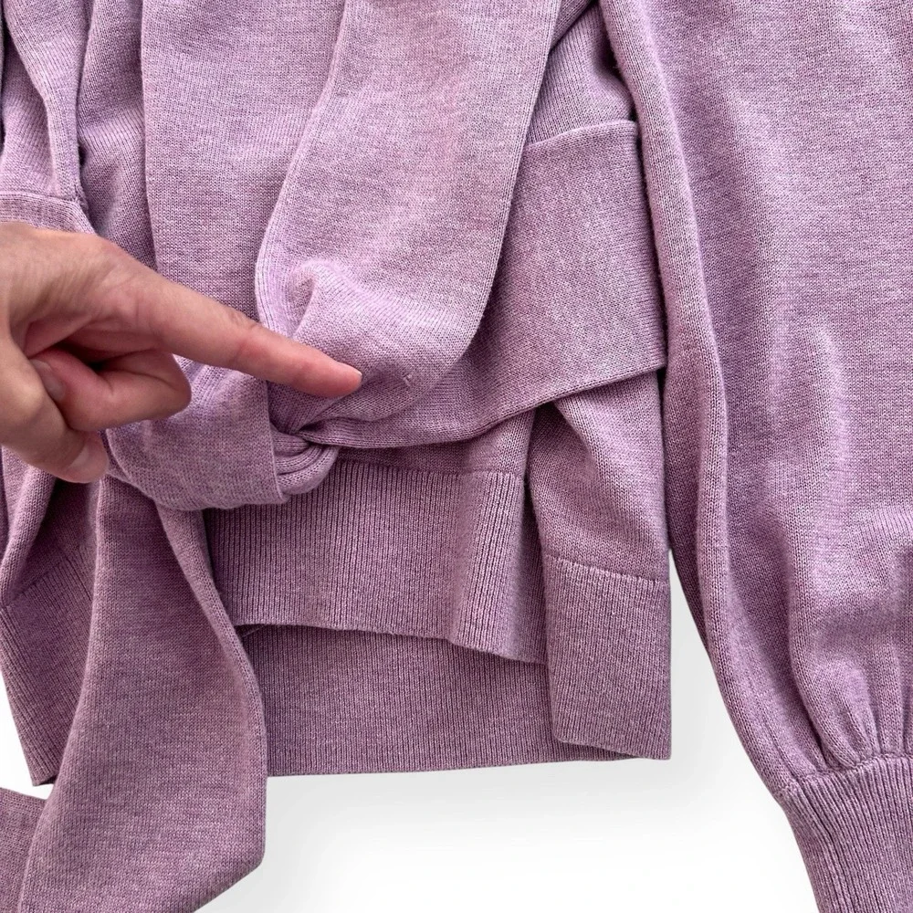 Lauren Ralph Lauren Women's XS Purple Puff Long Sleeve Belted Cotton Sweater Top - Picture 15 of 16